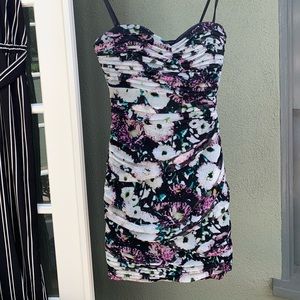BCBG rouched floral mini dress
